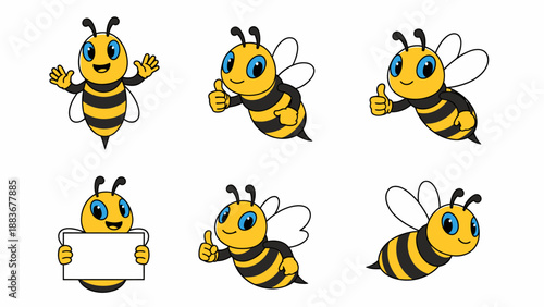 A charming collection of cheerful cartoon bees in various adorable poses, perfect for children's designs and playful nature themes.