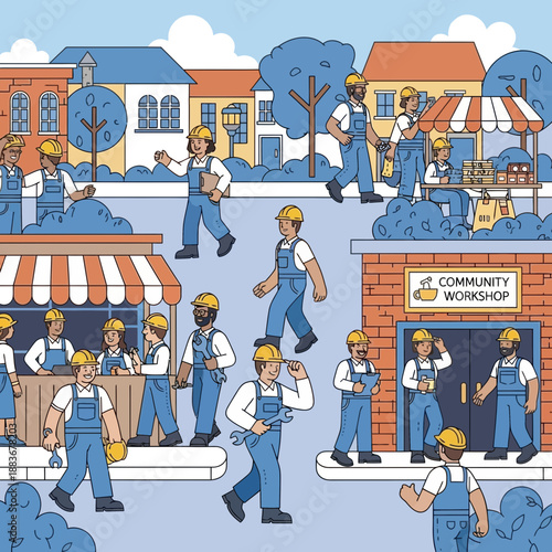 Community workshop with workers in a town