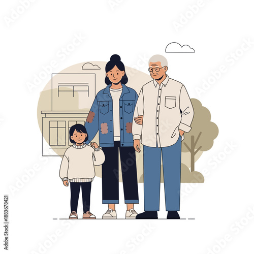 Multigenerational family standing together outdoors