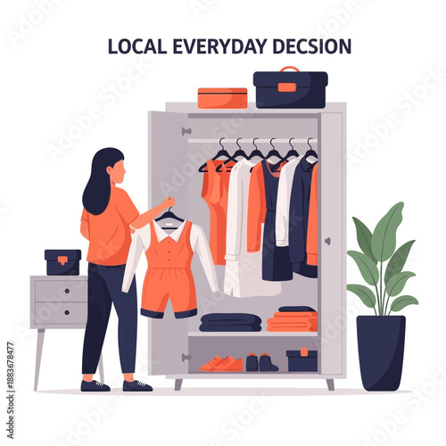 Woman choosing clothes from wardrobe