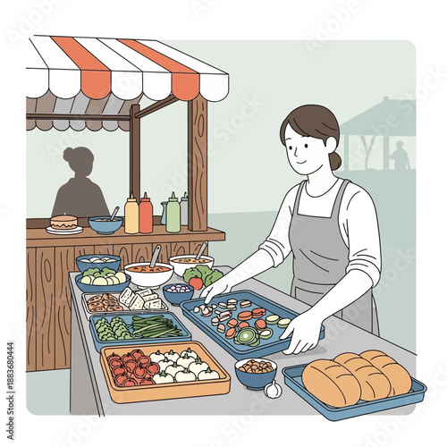 Woman preparing fresh ingredients at an outdoor food stall