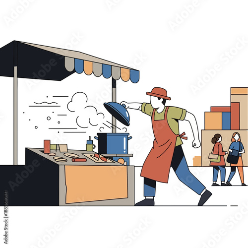 Street food vendor preparing food at outdoor stall