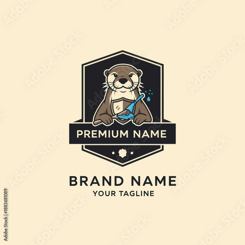 Cartoon Otter Logo Design Template Illustration.