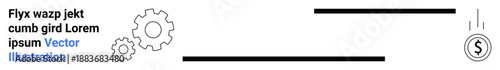 Finance processes, automation, business efficiency, financial planning, economic growth, optimization. Black minimalistic gears and coin elements. Finance processes and automation concept