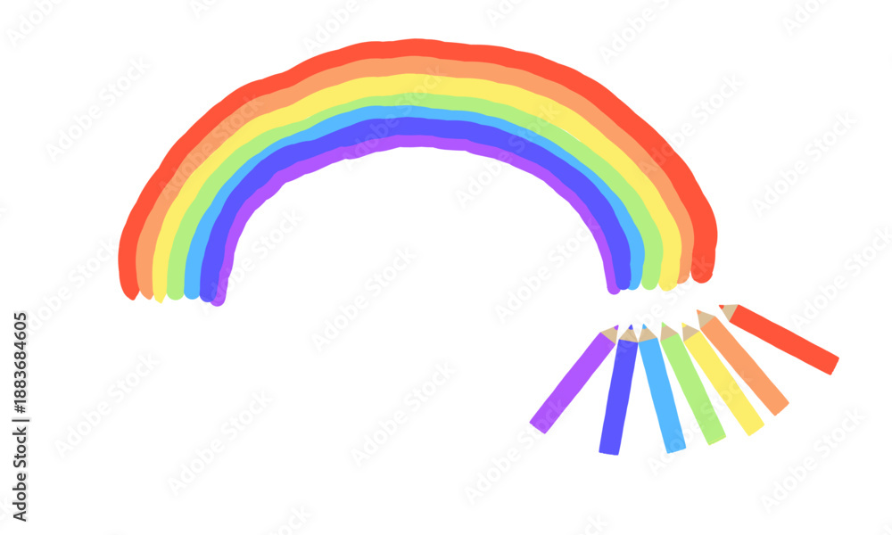 Obraz premium 色鉛筆で描いた手描き風のかわいい虹のイラスト