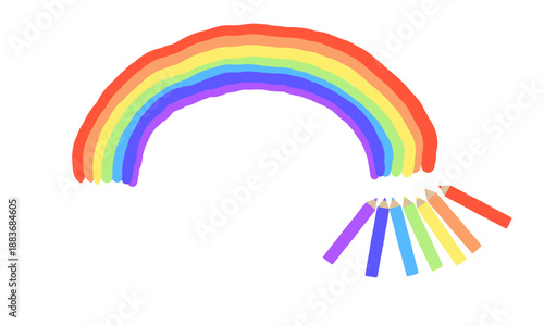 色鉛筆で描いた手描き風のかわいい虹のイラスト