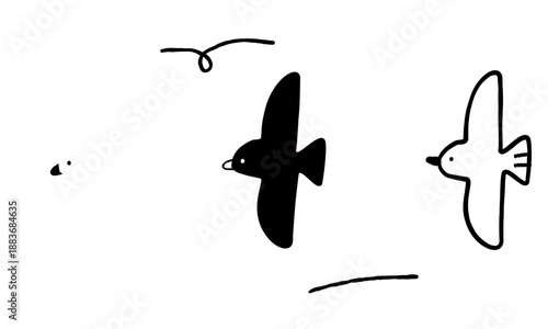 手描きでかわいいシンプルな鳥のイラストセット