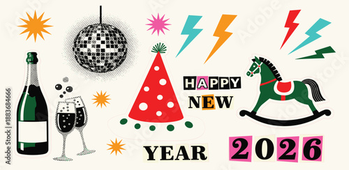 Celebrating New Year 2026 with festive decorations and party elements in a vibrant scene