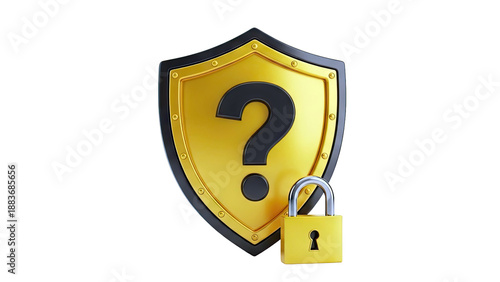 Golden Shield with Question Mark and Padlock