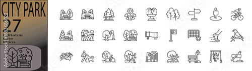 City Park line editable icon set. Editable stroke. Vector illustration.