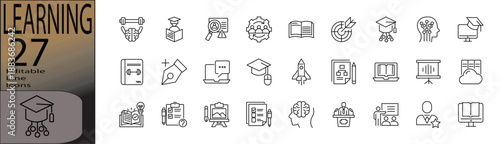 Learning line editable icon set. Editable stroke. Vector illustration.