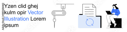 Automation, workflow, technology, remote work, file management, digital processes. ion of a robotic arm, file exchange and a person working on a laptop. Automation and workflow concept