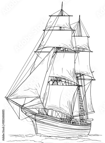 Wallpaper Mural Old sailboat with its sails billowing in the wind coloring page Torontodigital.ca