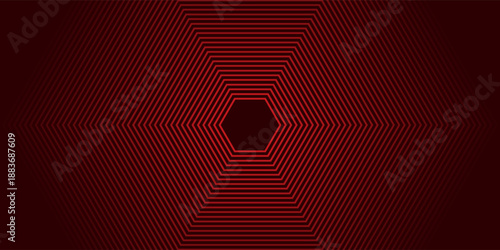 red glow hexagon tunnel loop. Seamless 4K animation. Abstract motion screen background with animated loop box. Glowing neon frames with bright colors on a black background. 3D rendering