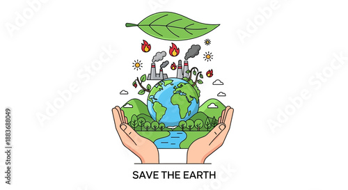 Hands Holding Earth with Greenery and Pollution.