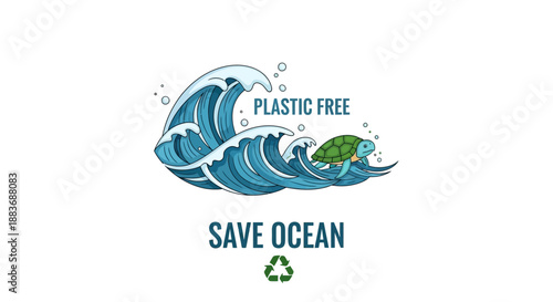 Plastic Free Save Ocean Logo Design.