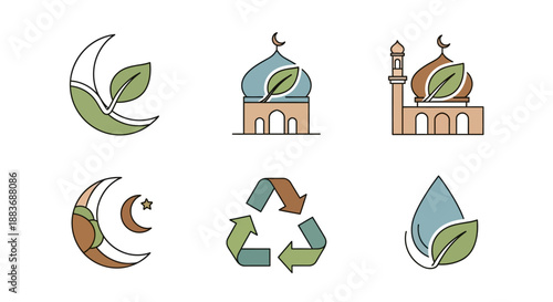 Islamic Symbols and Icons Set Illustration.