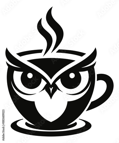 Graphic illustration of an owl coffee cup depicting a clever mascot for coffee shop branding