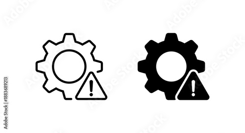 System error icon. Gear with exclamation mark symbol. Technical warning sign