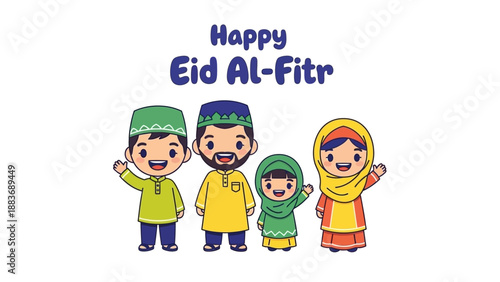 Family Celebrating Eid Al-Fitr Together with Joy and Happiness in a Festive Illustration