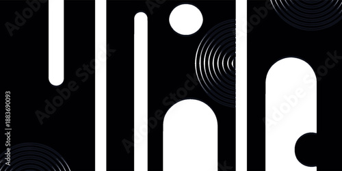 Modern and versatile for branding, tech, or artistic projects seeking clean geometric style.abstract composition featuring white arches, circles,