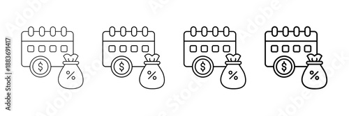 Tax Planning Icons Vector Set In Different Stroke Line Style