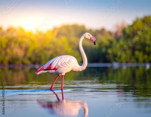 Wallpaper Mural Flamingo Standing in Calm Water Reflection. Torontodigital.ca