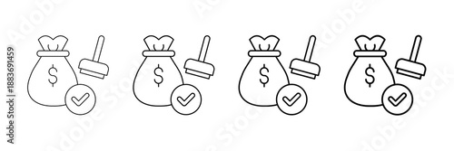 Budget Approval Icons Vector Set In Different Stroke Line Style