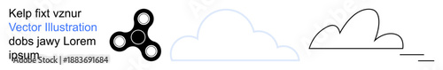 Recreation, mindfulness, simplicity, weather, design, hobbies. A fidget spinner icon alongside minimalist cloud graphics in black and white. Recreation and mindfulness concepts illustrated