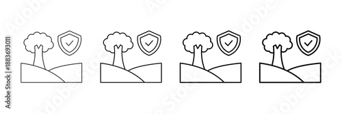 Protected Forest Area Icons Vector Set In Different Stroke Line Style