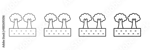 Tree Nursery Icons Vector Set In Different Stroke Line Style