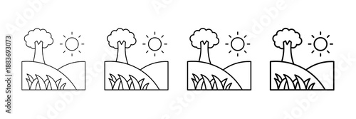 Grassland Conservation Icons Vector Set In Different Stroke Line Style