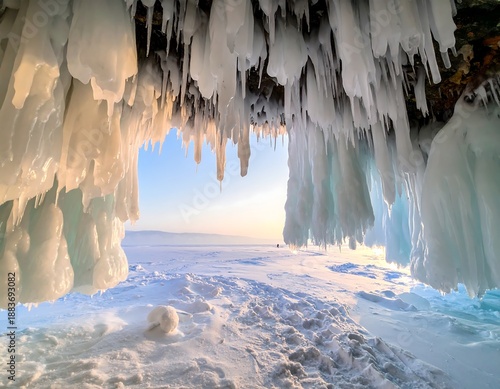 Wallpaper Mural Frozen Ice Cave with Icicles and Snow. Torontodigital.ca