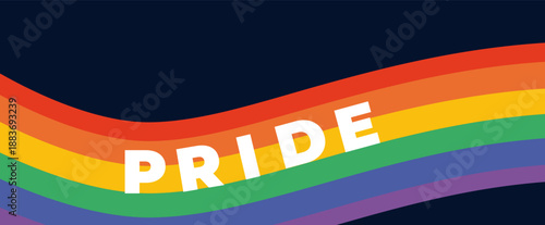 Pride month rainbow flag with text on a dark background, LGBTQ community symbol for equality and the celebration of love, Pride parade banner design element