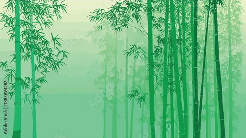 Serene Bamboo Trees on Vibrant Green Background for Nature Enthusiasts