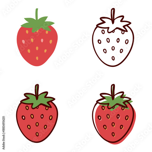 Cute and Simple Hand-Drawn Strawberry Illustration Set
