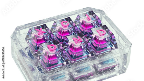 Crystal Keycaps with Pink Letters in Acrylic Box
