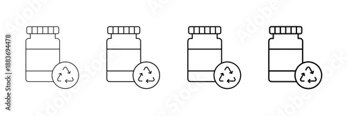 Glass Recycling Icons Vector Set In Different Stroke Line Style