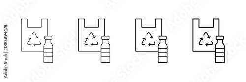 Plastic Recycling Icons Vector Set In Different Stroke Line Style