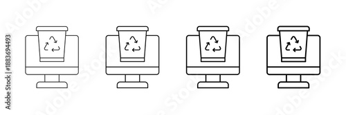 E-Waste Recycling Icons Vector Set In Different Stroke Line Style