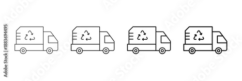 Recycling Truck Icons Vector Set In Different Stroke Line Style