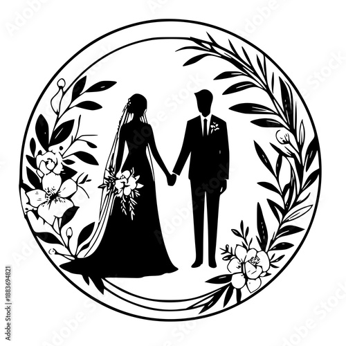 vector illustration of a wedding couple , silhouette of a wedding couple 
