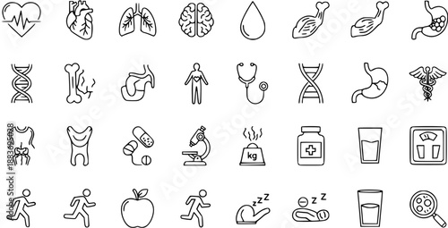 Health  Medical Outline Icons Set - Human Body  Lifestyle