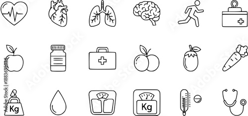 Health, Medical  Wellness Outline Icons