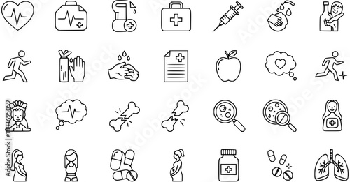 Medical Health Care Icons Set Line Art