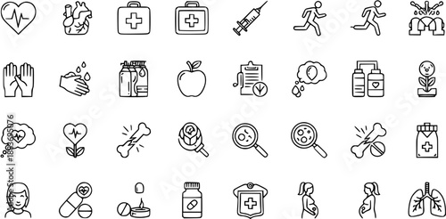 Medical and Health Line Icons Set