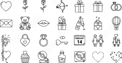 Valentine's Day Icons - Love, Romance, Celebration