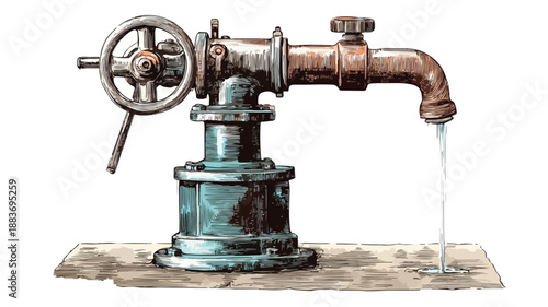 Retro Hand Water Pump Clipart Vector Art for Designs and Illustrations