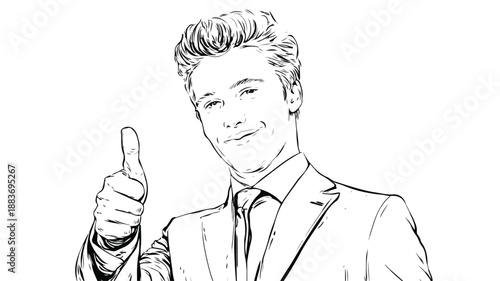 Happy Young Businessman Giving Thumbs Up Vector with Outline