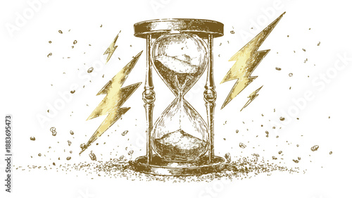 Time and Power Merge: Hourglass and Lightning Concept Art Vector Illustration